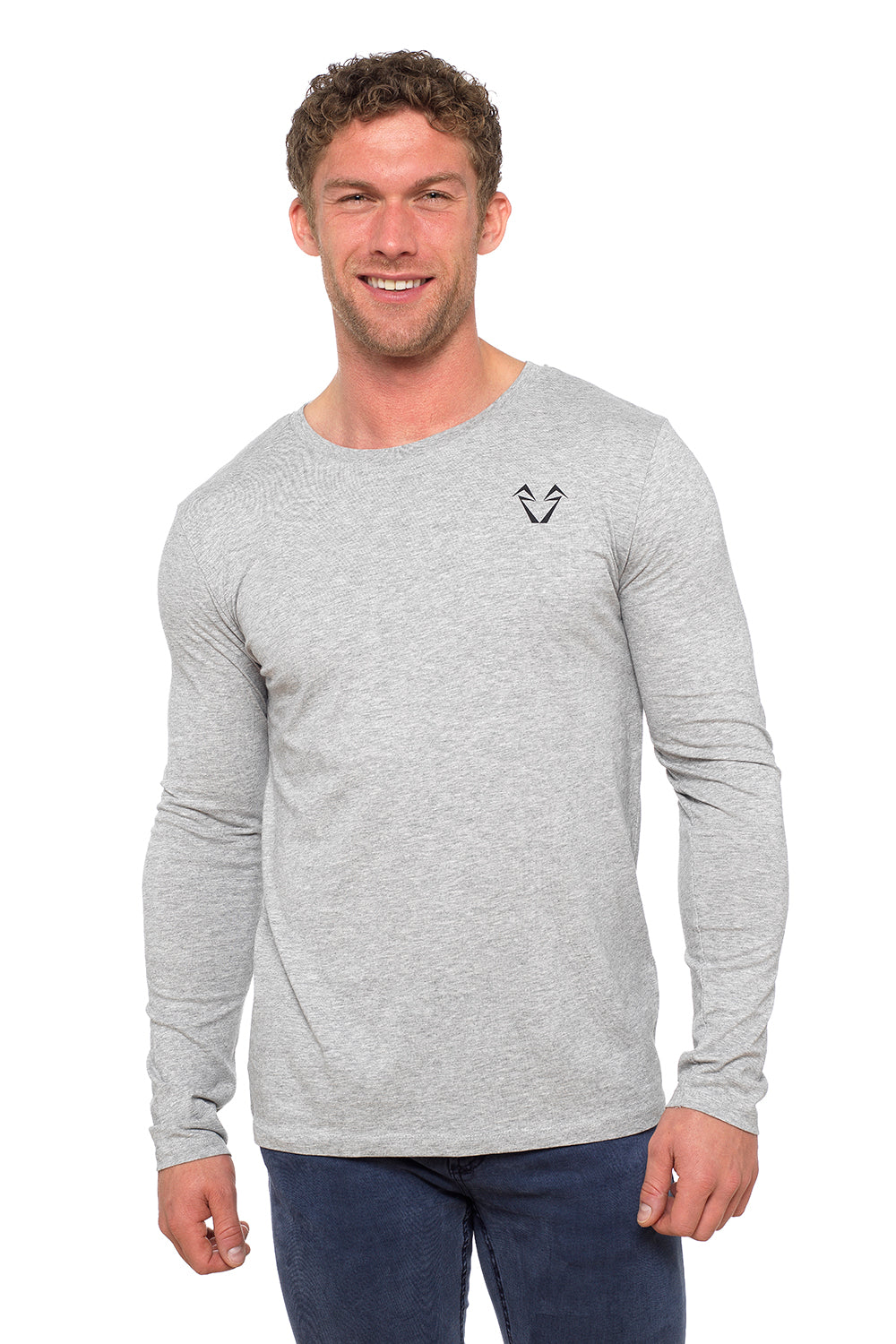 Mens Muscle Fit Heather Grey Long Sleeve T Shirts