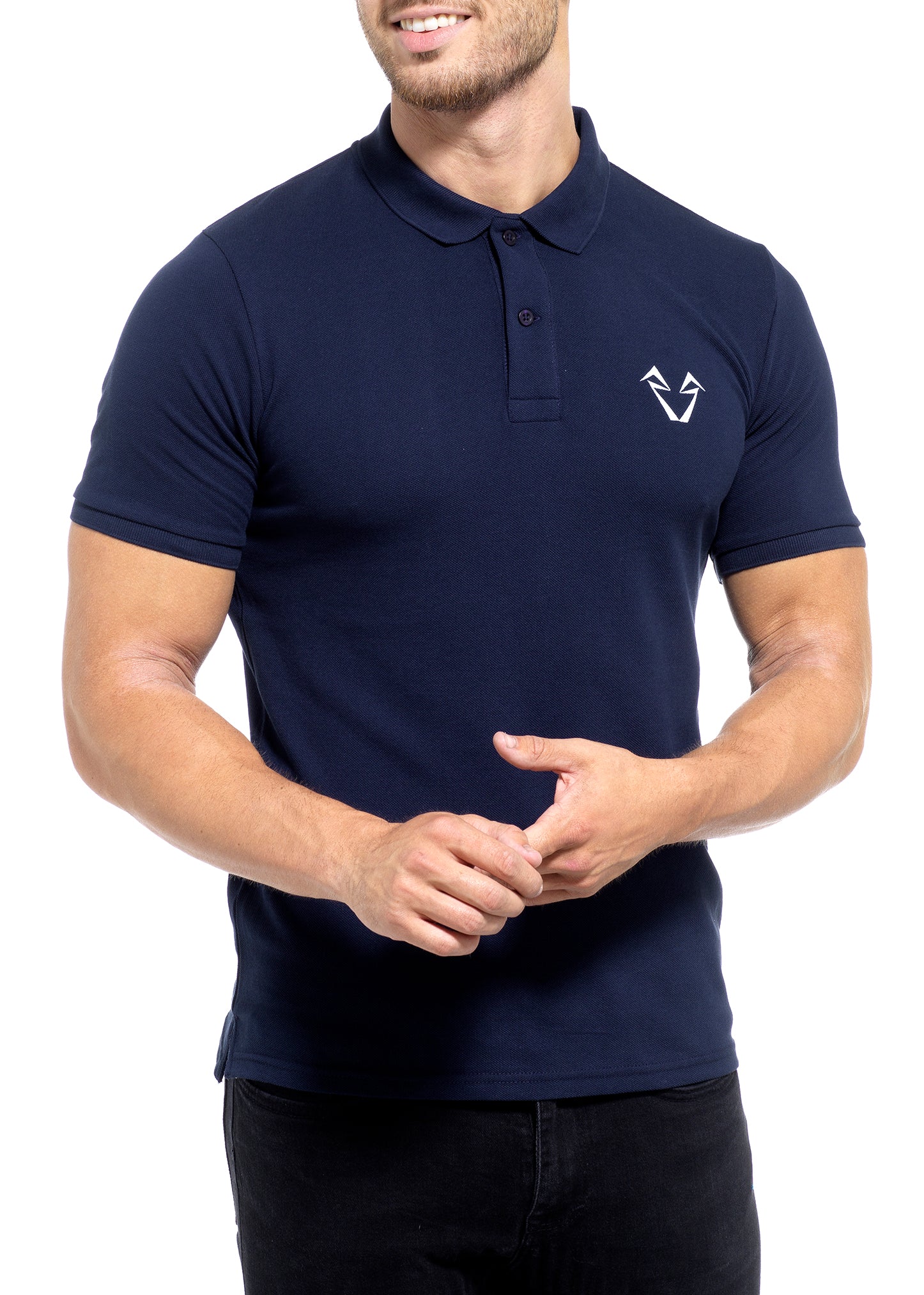Mens Navy Muscle Fit Polos
