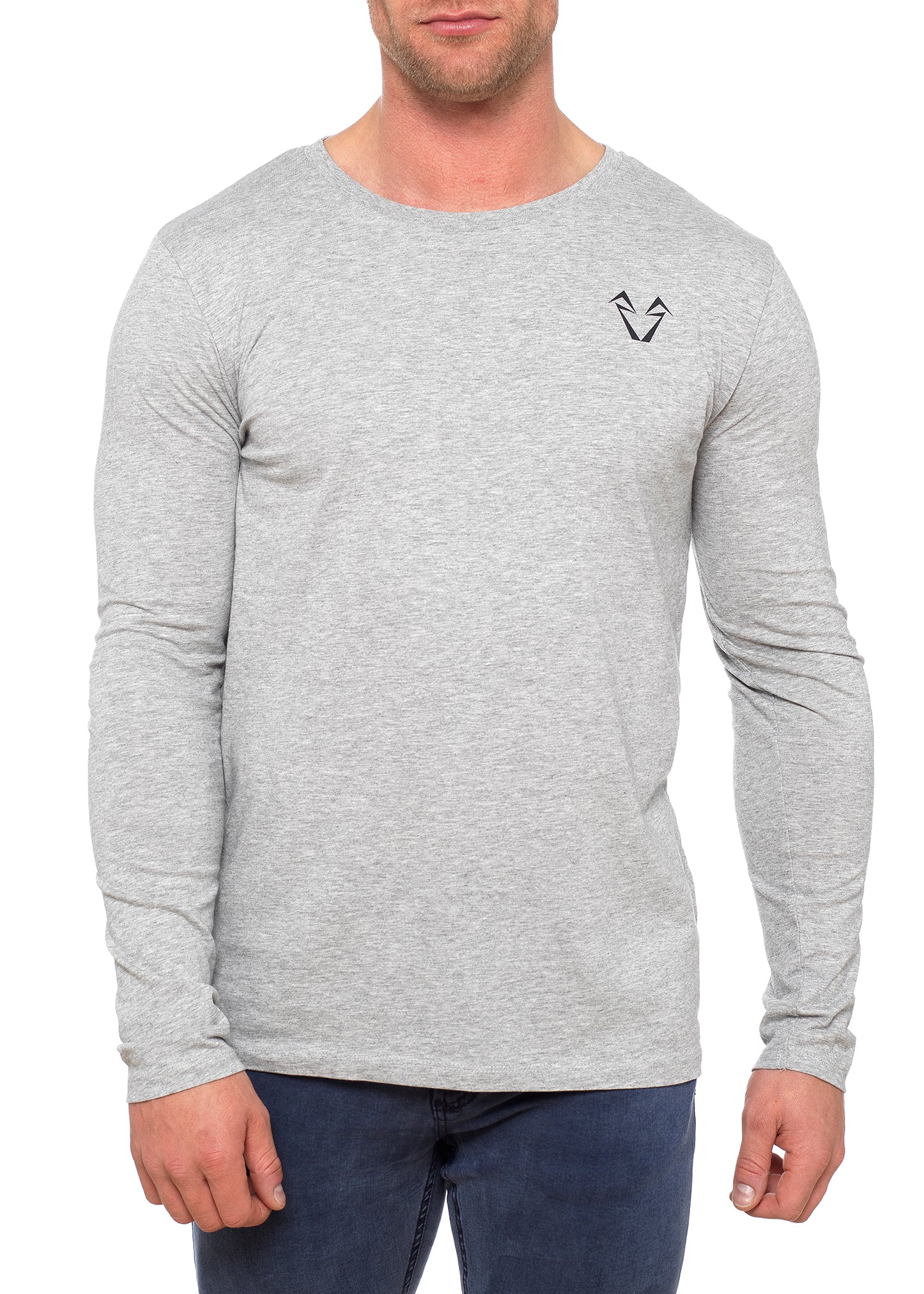Mens Muscle Fit Heather Grey Long Sleeve T Shirts