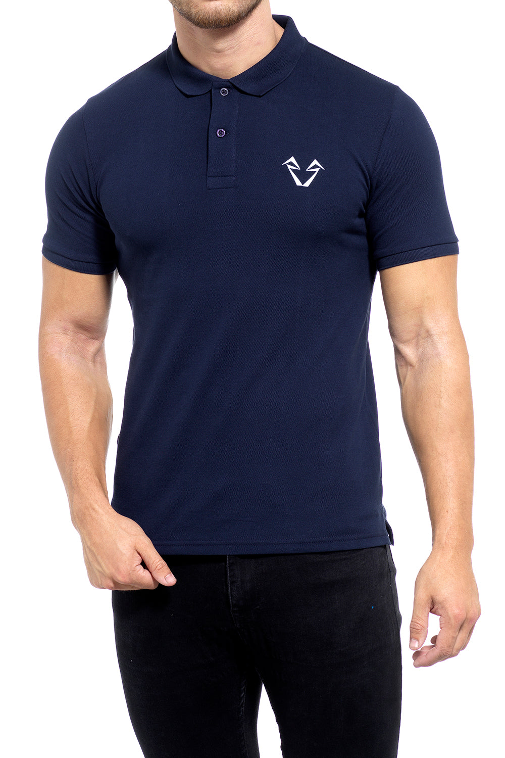 Mens Navy Muscle Fit Polos