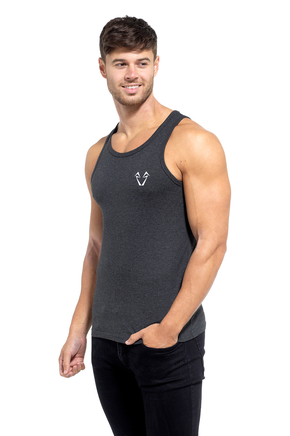 Mens Muscle Fit Dark Heather Grey Vests